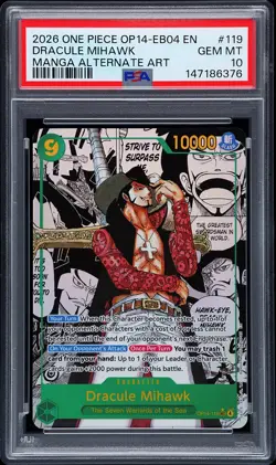 2026 ONE PIECE THE AZURE SEA'S SEVEN MANGA ALT ART #119 DRACULE MIHAWK PSA 10 - Image 1