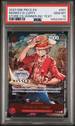 2023 ONE PIECE PROMOS STORE CHAMP-WINNER-INCORRECT TEXT MONKEY D. LUFFY PSA 10 - Image 1
