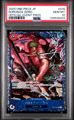 2025 ONE PIECE JAPANESE PROMOS OFFICIAL EVENT PRIZE #015 RORONOA ZORO PSA 10 - Image 1
