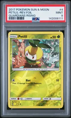 2017 POKEMON SUN & MOON GUARDIANS RISING #4 PETILIL-REVERSE FOIL PSA 9 - Image 1