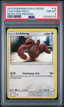 2019 POKEMON SUN & MOON DETECTIVE PIKACHU #16 LICKITUNG-HOLO PSA 8 - Image 1