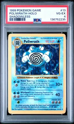 1999 POKEMON BASE SET SHADOWLESS #13 POLIWRATH-HOLO PSA 4 - Image 1