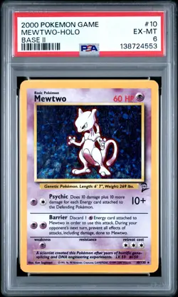 2000 POKEMON BASE SET 2 #10 MEWTWO-HOLO PSA 6 - Image 1