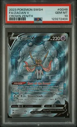 2023 POKEMON SWORD & SHIELD CROWN ZENITH #GG48 FULL ART/ZACIAN V PSA 10 - Image 1