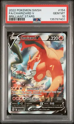 2022 POKEMON SWORD & SHIELD BRILLIANT STARS #154 FULL ART/CHARIZARD V PSA 10 - Image 1