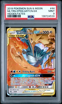 2019 POKEMON SUN & MOON HIDDEN FATES #44 MOLTRES & ZAPDOS & ARTICUNO GX PSA 9 - Image 1