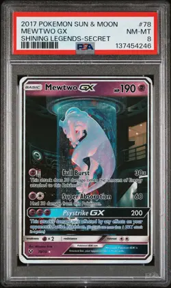 2017 POKEMON SUN & MOON SHINING LEGENDS SECRET #78 MEWTWO GX PSA 8 - Image 1