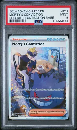 2024 POKEMON TEMPORAL FORCES SPECIAL ILLUSTRATION RARE MORTY'S CONVICTION PSA 9 - Image 1