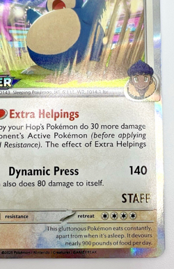 Pokemon TCG - Hop's Snorlax ( 184 Prerelease Staff Holo Promo ) Very Light Play - Image 2
