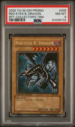 2002 YU-GI-OH! PROMO BPT-COLLECTOR'S TINS #005 RED-EYES B. DRAGON PSA 8 - Image 1