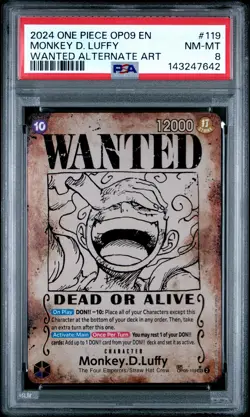2024 ONE PIECE EMPERORS IN THE NEW WORLD WANTED ALT ART MONKEY D. LUFFY PSA 8 - Image 1