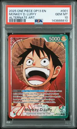 2025 ONE PIECE OP13-CARRYING ON HIS WILL ALTERNATE ART MONKEY D. LUFFY PSA 10 - Image 1