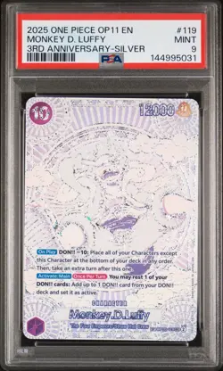 2025 ONE PIECE OP11-A FIST OF DIVINE SPEED 3RD ANV-SILVER MONKEY D. LUFFY PSA 9 - Image 1