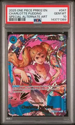 2025 ONE PIECE PREMIUM BOOSTER SPECIAL ALT ART #047 CHARLOTTE PUDDING PSA 10 - Image 1