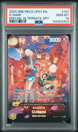 2024 ONE PIECE OP07-500 YEARS IN THE FUTURE SPECIAL ALTERNATE ART O-NAMI PSA 10 - Image 1