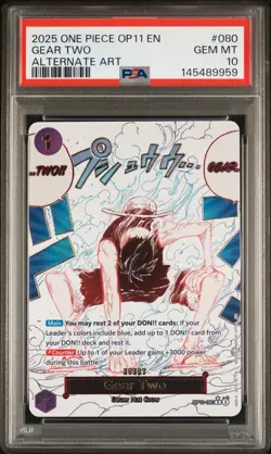 2025 ONE PIECE OP11-A FIST OF DIVINE SPEED ALTERNATE ART #080 GEAR TWO PSA 10 - Image 1