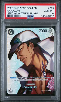 2023 ONE PIECE OP04-KINGDOMS OF INTRIGUE SPECIAL ALTERNATE ART SAKAZUKI PSA 10 - Image 1
