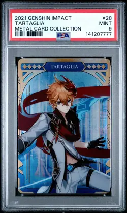 2021 GENSHIN IMPACT METAL CARD COLLECTION #28 TARTAGLIA PSA 9 - Image 1