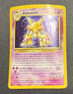 Pokemon TCG Alakazam Base Set Holo Card 1/102 Unlimited Rare - Damaged - Image 1
