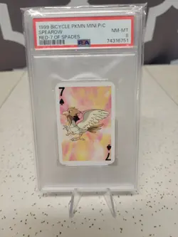 1999 Bicycle Pokemon Spearow Mini Playing Card - Red 7 of Spades - PSA 8🔥 - Image 1