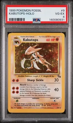 1999 POKEMON FOSSIL #9 KABUTOPS-HOLO PSA 4 - Image 1