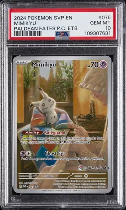 2024 POKEMON PALDEAN FATES POKEMON CENTER ETB PROMO #075 MIMIKYU PSA 10 - Image 1