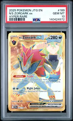 2025 POKEMON JTG EN-JOURNEY TOGETHER HYPER RARE #189 N'S ZOROARK EX PSA 10 - Image 1
