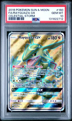 2018 Pokemon Sun & Moon Rayquaza GX Full Art Celestial Storm #160 PSA 10 - Image 1