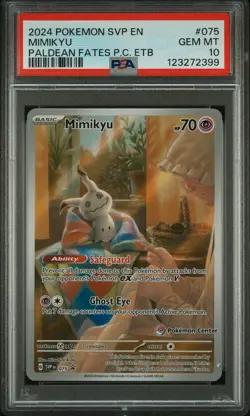 2024 POKEMON PALDEAN FATES POKEMON CENTER ETB PROMO #075 MIMIKYU PSA 10 - Image 1