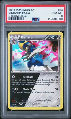 2016 POKEMON XY STEAM SIEGE #64 BISHARP-HOLO PSA 8 - Image 1