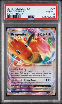 2016 POKEMON XY EVOLUTIONS #72 DRAGONITE EX PSA 8 - Image 1