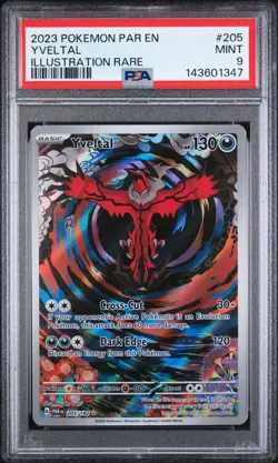 2023 POKEMON PAR EN-PARADOX RIFT ILLUSTRATION RARE #205 YVELTAL PSA 9 - Image 1