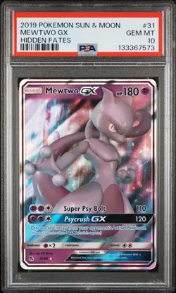2019 POKEMON SUN & MOON HIDDEN FATES #31 MEWTWO GX PSA 10 - Image 1
