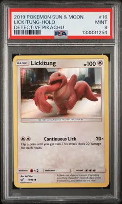 2019 POKEMON SUN & MOON DETECTIVE PIKACHU #16 LICKITUNG-HOLO PSA 9 - Image 1