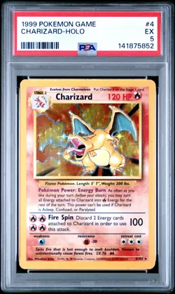 1999 POKEMON BASE SET UNLIMITED #4 CHARIZARD-HOLO PSA 5 - Image 1