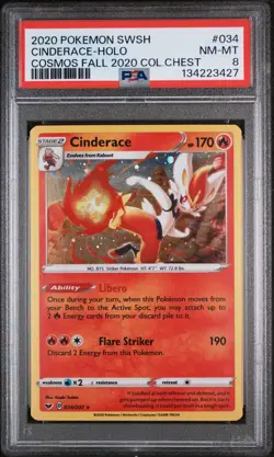 2020 POKEMON SWORD & SHIELD #034 CINDERACE-HOLO PSA 8 - Image 1
