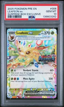 2025 POKEMON PRISMATIC EVOLUTIONS SURPRISE BOX EXCLUSIVE #006 LEAFEON EX PSA 10 - Image 1