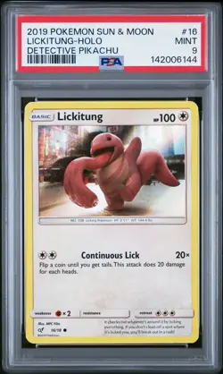 2019 POKEMON SUN & MOON DETECTIVE PIKACHU #16 LICKITUNG-HOLO PSA 9 - Image 1