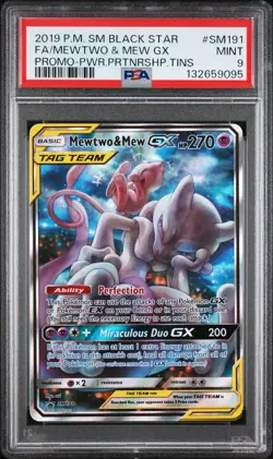 2019 POKEMON SM BLACK STAR PROMO #SM191 FULL ART/MEWTWO & MEW GX PSA 9 - Image 1