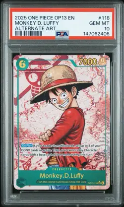 2025 ONE PIECE MONKEY D LUFFY OP13 118 CARRYING ON HIS WILL SEC ALT ART PSA 10 - Image 1