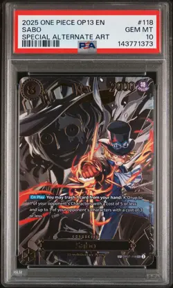 2025 ONE PIECE OP13-CARRYING ON HIS WILL SPECIAL ALTERNATE ART #118 SABO PSA 10 - Image 1