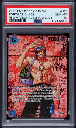 2025 ONE PIECE CARRYING ON HIS WILL RED MANGA ALT ART #119 PORTGAS D. ACE PSA 10 - Image 1