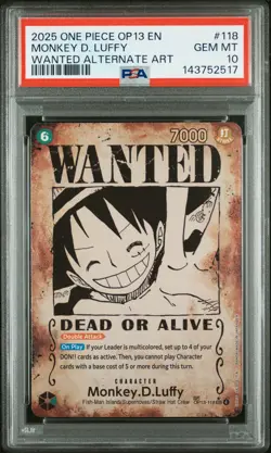 2025 ONE PIECE CARRYING ON HIS WILL WANTED ALT ART #118 MONKEY D. LUFFY PSA 10 - Image 1