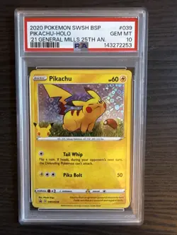 Pikachu SWSH039 Holo-25th Anniversary General Mills Promo Card PSA 10 Gem Mint - Image 1