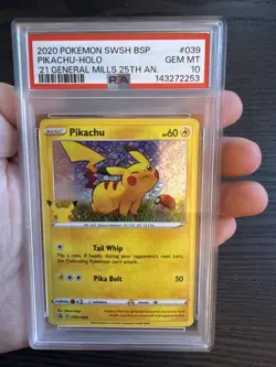 Pikachu SWSH039 Holo-25th Anniversary General Mills Promo Card PSA 10 Gem Mint - Image 3