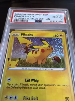 Pikachu SWSH039 Holo-25th Anniversary General Mills Promo Card PSA 10 Gem Mint - Image 4
