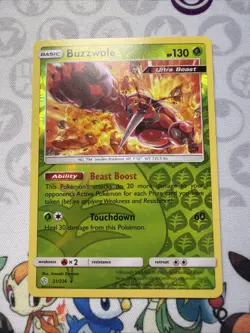 Buzzwole Reverse Holofoil Rare SM - Cosmic Eclipse 21/236 Pokemon Card NM - Image 1