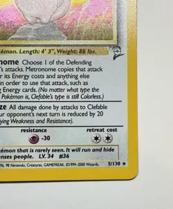 Pokemon TCG Clefable Holo Unlimited Rare Card 5/130 Base Set - Image 2
