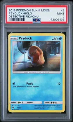 2019 POKEMON SUN & MOON DETECTIVE PIKACHU #7 PSYDUCK-HOLO PSA 9 - Image 1