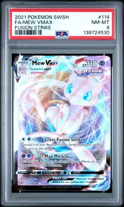 2021 POKEMON SWORD & SHIELD FUSION STRIKE #114 FULL ART/MEW VMAX PSA 8 - Image 1